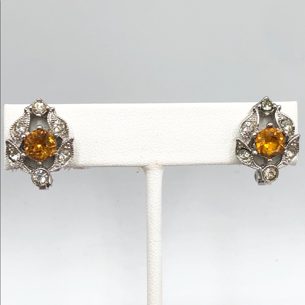 Vintage Bogoff Rhinestone Silver Estate Earrings - image 6